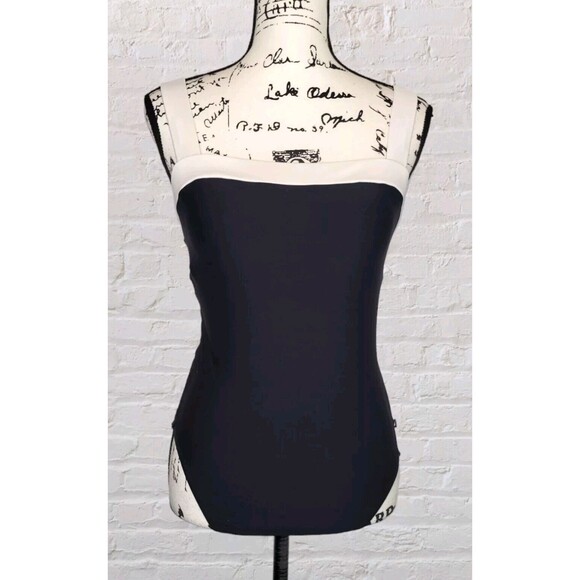 Nautica Classic Nautical One Piece Swimsuit LG Black White Wide Strap Cruise - Picture 1 of 8